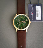 Tommy Hilfiger Hunter Green Dial Brown Leather Strap Watch for Men - 1791607
