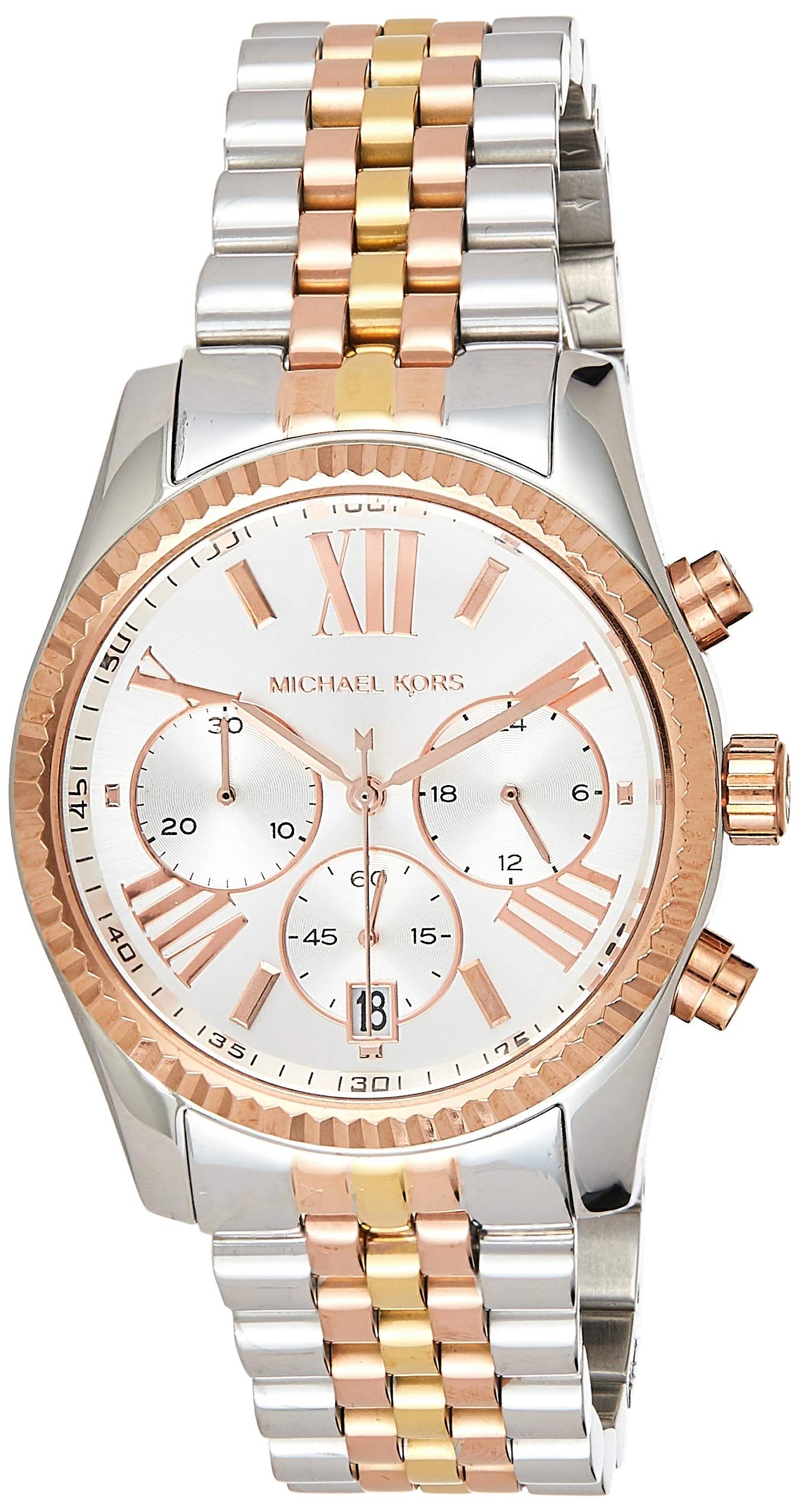 Michael Kors Lexington Chronograph Silver Dial Two Tone Steel Strap Watch for Women - MK5735