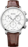 Hugo Boss Slim Chronograph White Dial Brown Leather Strap Watch For Men - 1513263