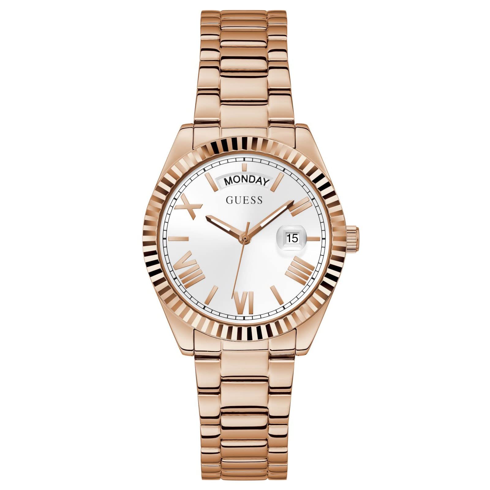 Guess Luna White Dial Rose Gold Steel Strap Watch for Women - GW0308L3
