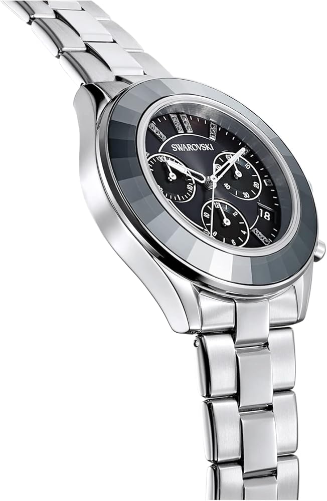 Swarovski Octea Lux Sport Chronograph Black Dial Silver Steel Strap Watch for Women - 5610520