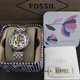 Fossil Boyfriend Automatic Skeleton Silver Dial Silver Steel Strap Watch for Women - ME3067
