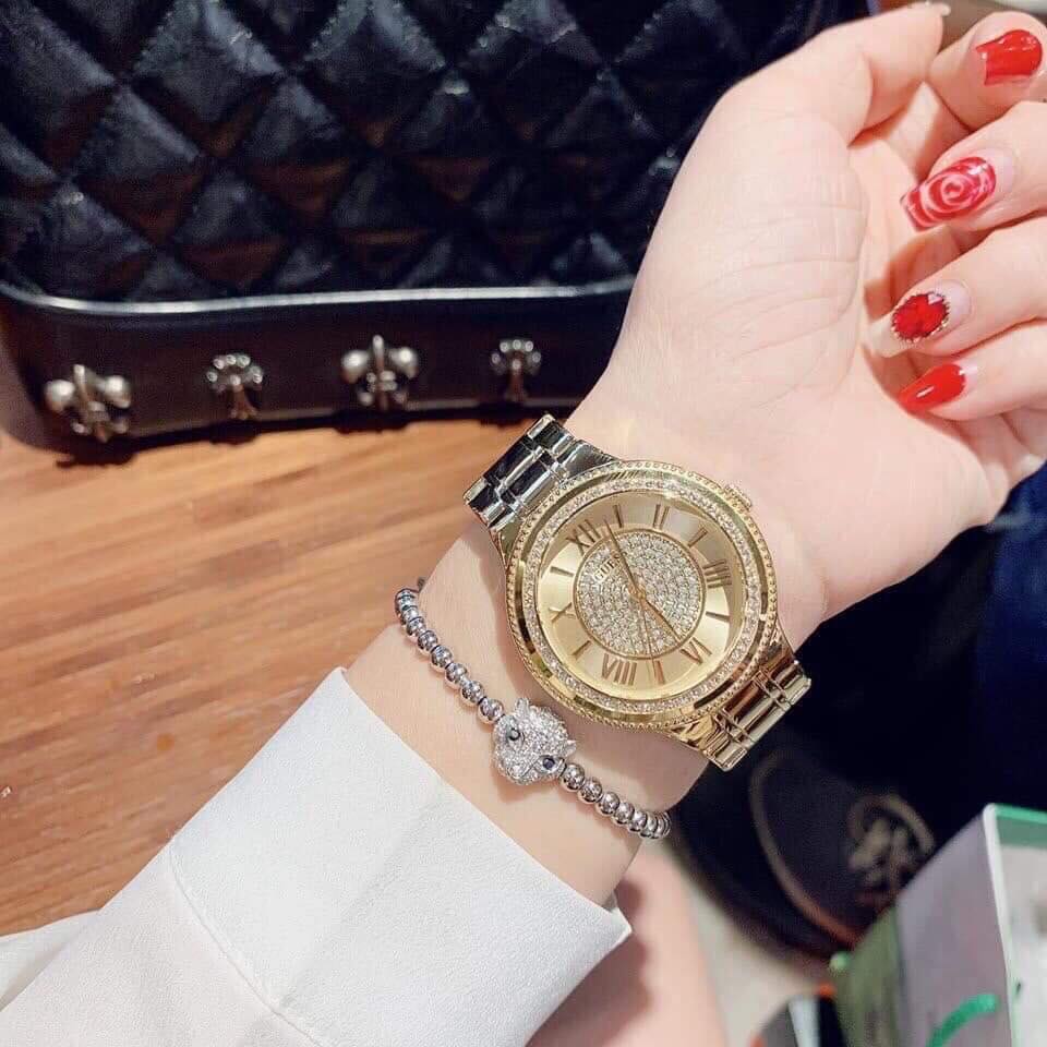 Guess Madison Diamonds Gold Dial Gold Steel Strap Watch for Women - W0637L2