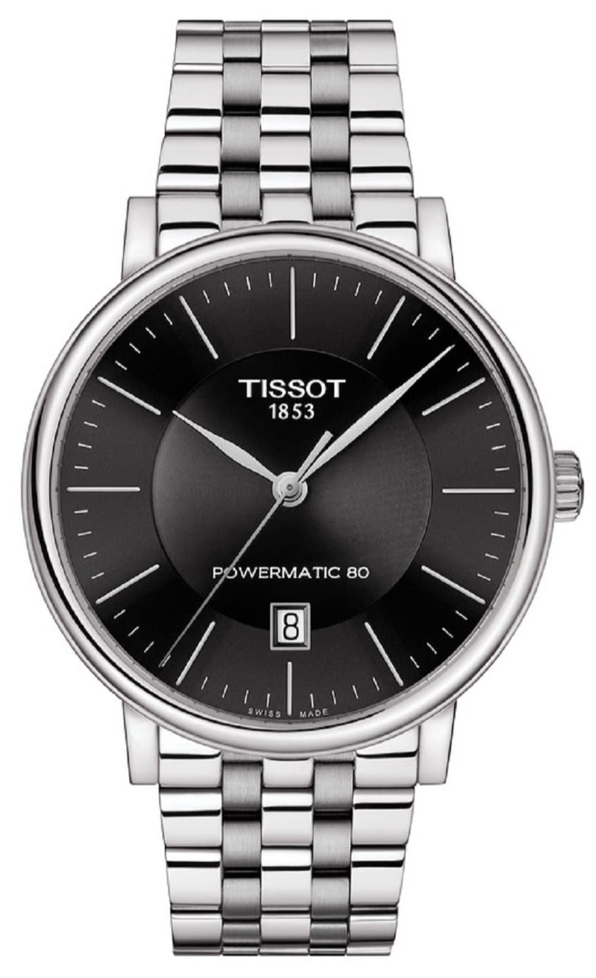 Tissot T Classic Carson Premium Powermatic 80 Black Dial Silver Steel Strap Watch For Men - T122.407.11.051.00