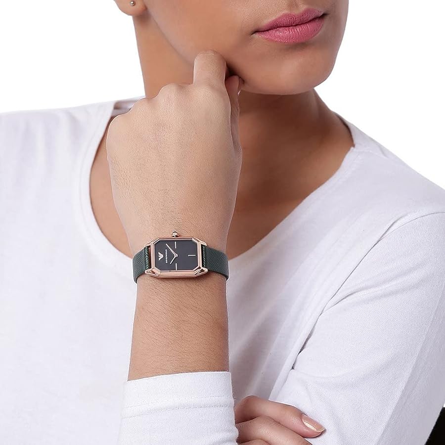 Emporio Armani Gioia Analog Black Mother of Pearl Dial Green Leather Strap Watch For Women - AR11149