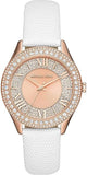 Michael Kors Harlowe Analog Rose Gold Dial White Leather Strap Watch For Women - MK2989