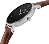 Daniel Wellington Classic Petite St Mawes Black Dial Brown Leather Strap Watch For Women - DW00100237