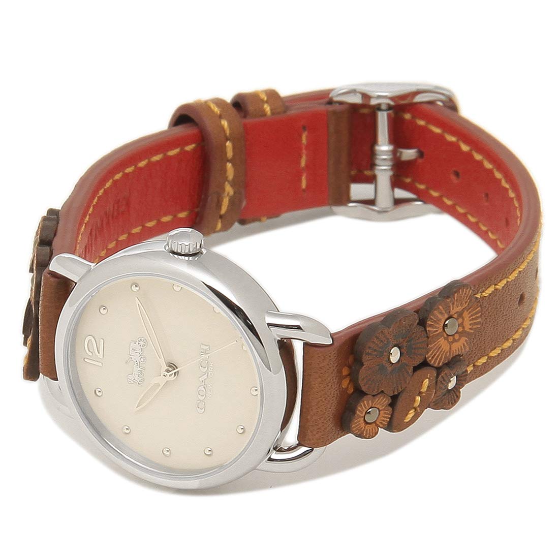 Coach Delancey White Dial Floral Brown Leather Strap Watch for Women - 14502761