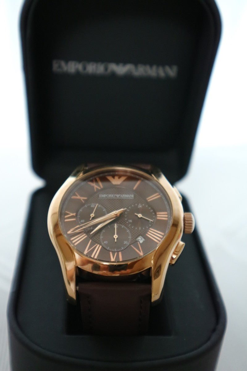 Emporio Armani Chronograph Brown Dial Brown Leather Strap Watch For Men - AR1701