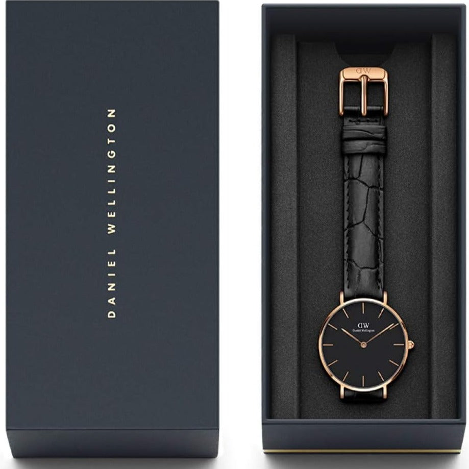 Daniel Wellington Classic Petite Reading Black Dial Black Leather Strap Watch For Women - DW00100167