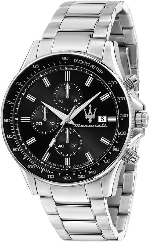 Maserati SFIDA Chronograph Black Dial Silver Steel Strap Watch For Men - R8873640015