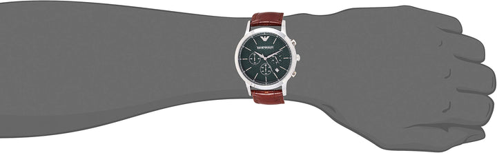 Emporio Armani Renato Chronograph Green Dial Brown Leather Strap Watch For Men - AR2493