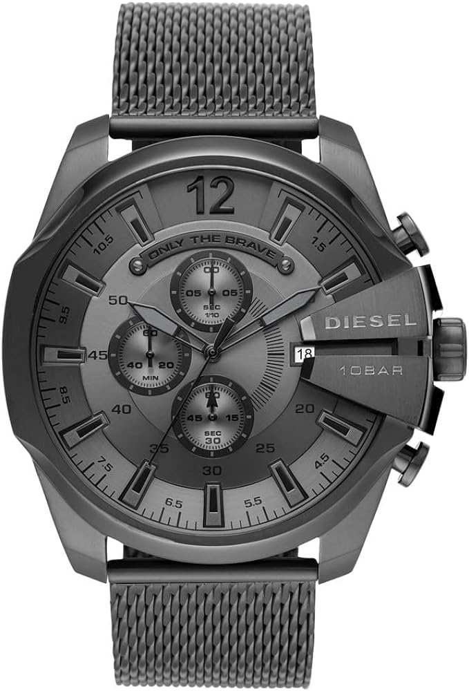 Diesel Mega Chief Chronograph Black Dial Black Mesh Strap Watch For Men - DZ4527