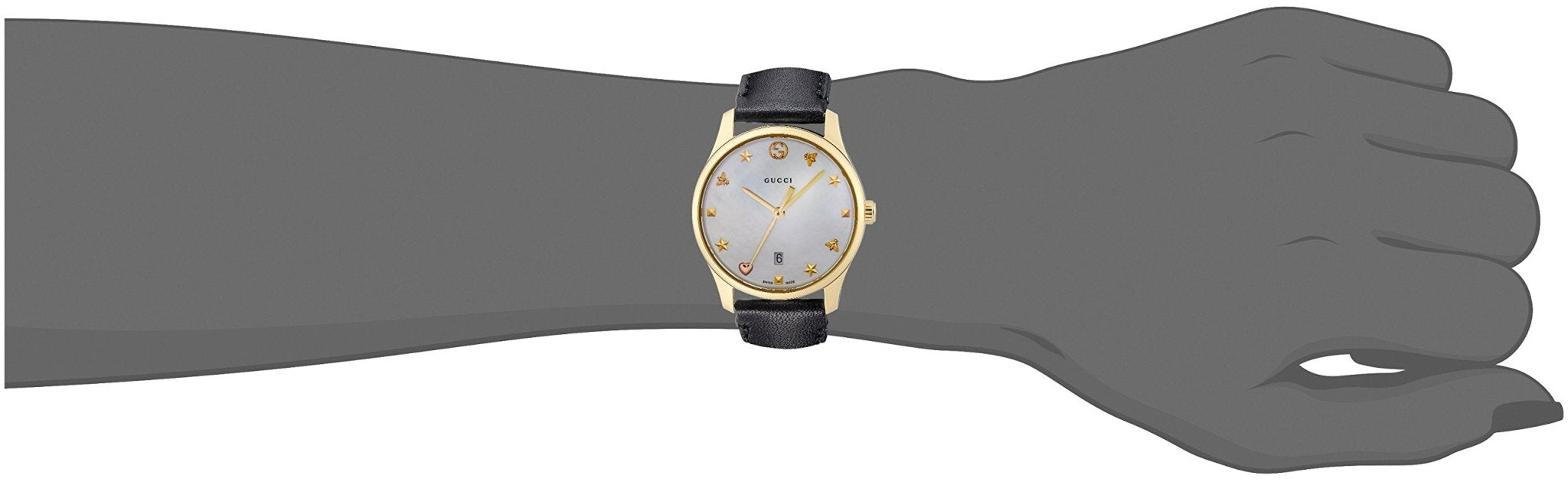 Gucci G-Timeless Mother of Pearl Dial Black Leather Strap Watch For Women - YA126589