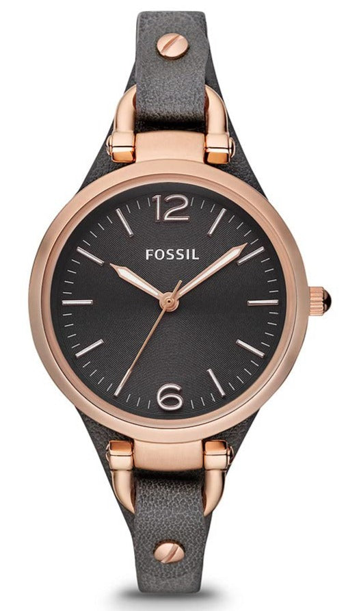 Fossil Georgia Smoke Grey Dial Grey Leather Strap Watch for Women - ES3077