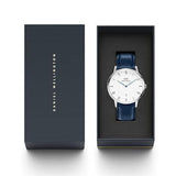 Daniel Wellington Dapper Somerset White Dial Blue Leather Strap Watch For Men - DW00100192