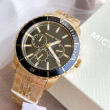Michael Kors Cunningham Multifunction Black Dial Gold Steel Strap Watch For Men - MK7154