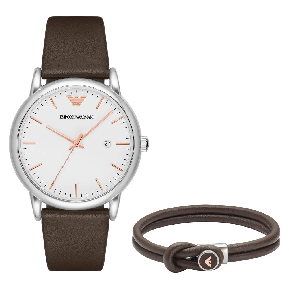 Emporio Armani Herren White Dial Brown Leather Strap Watch For Men - AR11103