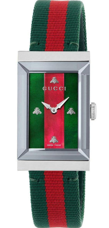 Gucci G-Frame Mother of Pearl Dial Two Tone Nylon Strap Watch For Women - YA147404