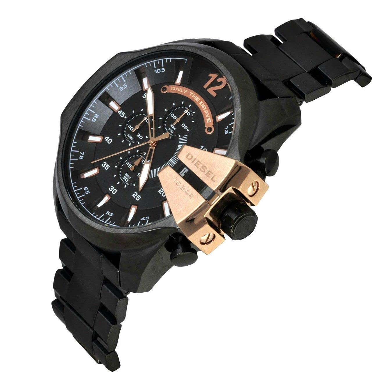 Diesel Mega Chief Chronograph Black Dial Black Steel Strap Watch For Men - DZ4309