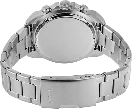 Fossil Bronson Chronograph Red Dial Silver Steel Strap Watch for Men - FS5878