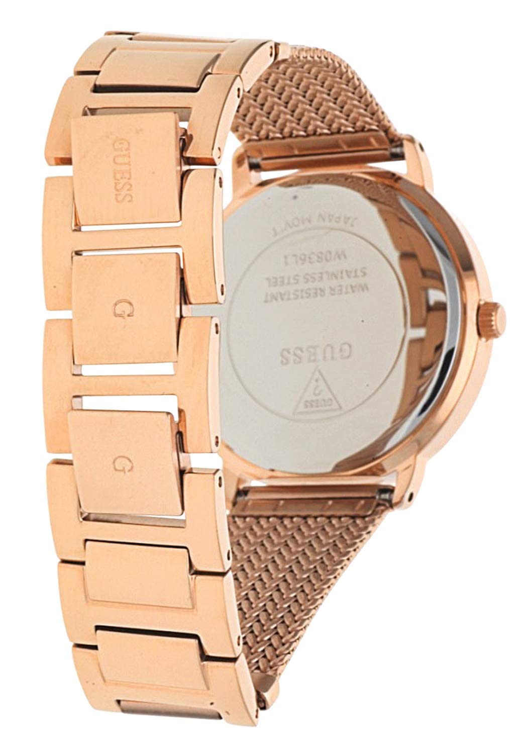 Guess Willow Crystal Blue Dial Rose Gold Mesh Bracelet Watch For Women - W0836L1