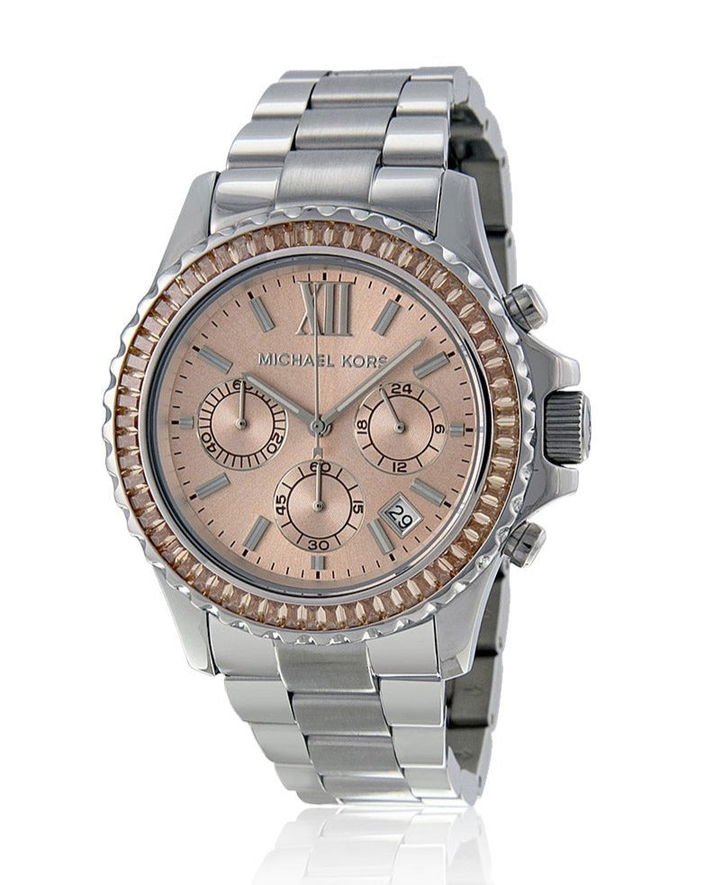 Michael Kors Everest Chronograph Gold Dial Silver Steel Strap Watch For Women - MK5870