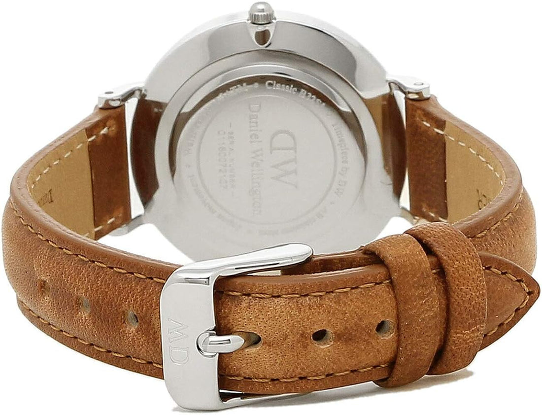 Daniel Wellington Petite Sterling Black Dial Brown Leather Strap Watch For Women - DW00100178