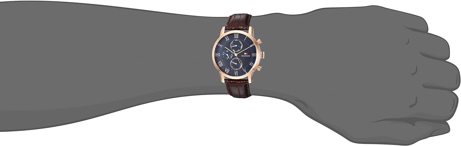 Tommy Hilfiger Kane Chronograph Quartz Blue Dial Brown Leather Strap Watch for Men - 1791399