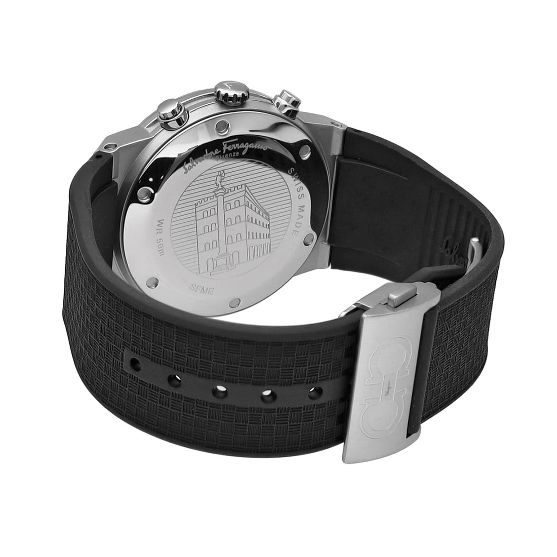 Salvatore Ferragamo Sapphire Chrono Black Dial Black Silicone Strap Watch for Men - SFME00121