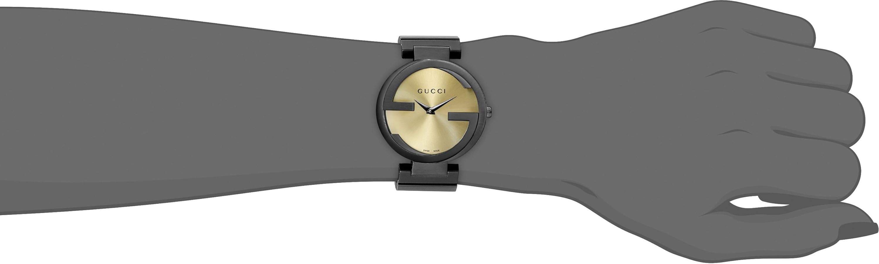 Gucci Interlocking G Quartz Gold Dial Black Steel Strap Watch For Women - YA133314