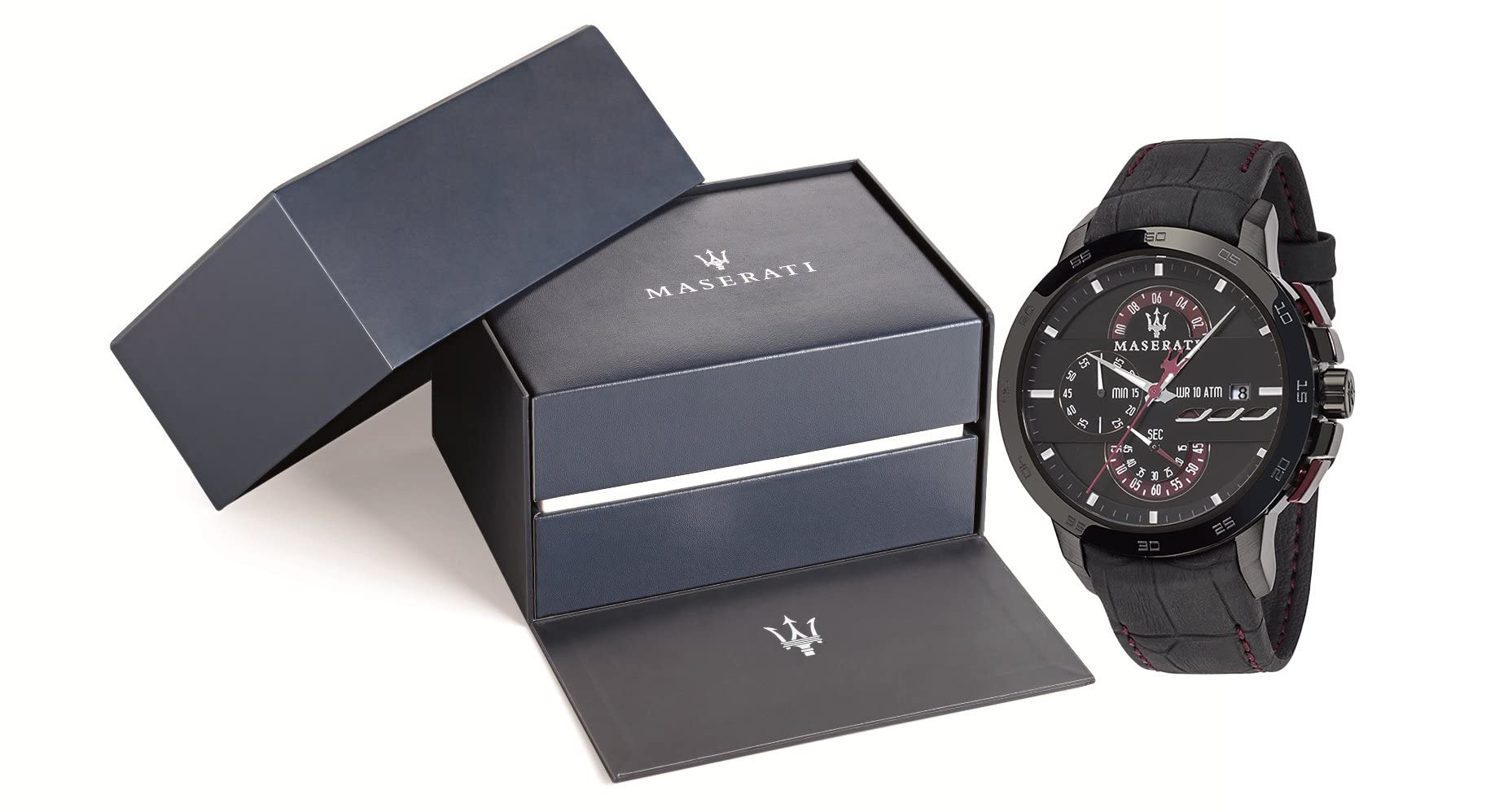 Maserati Ingegno Chronograph Black Dial Black Leather Strap Watch For Men - R8871619003