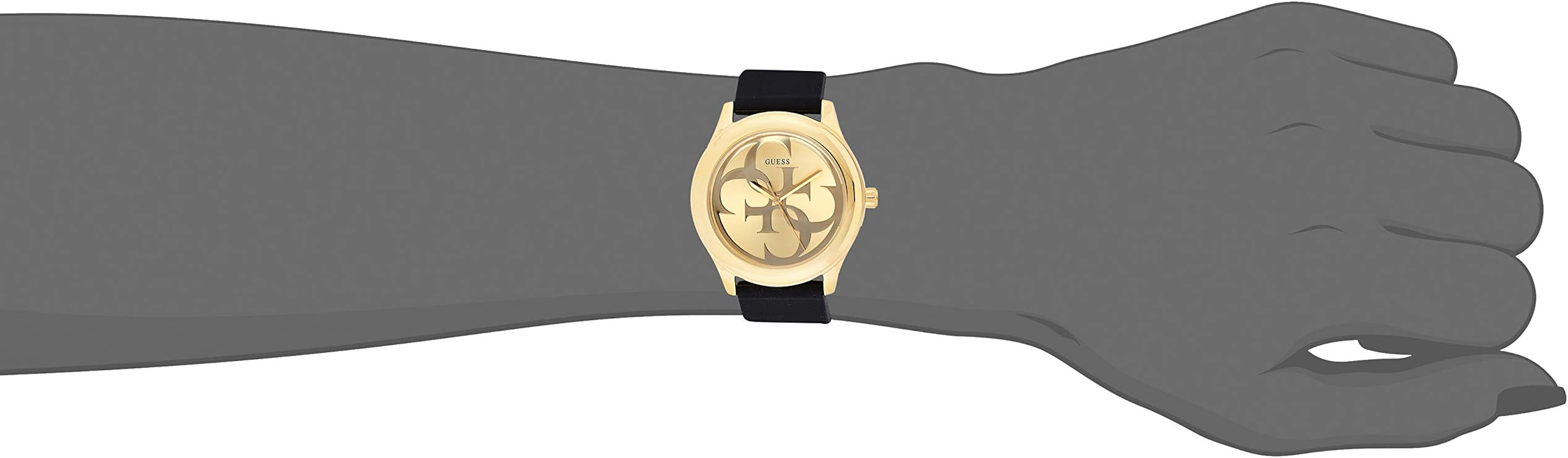 Guess G Twist Gold Dial Black Leather Strap Watch for Women - W0911L3