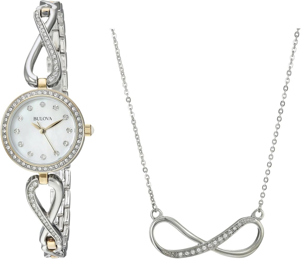 Bulova Analog Crystals Mother of Pearl Dial Silver Steel Strap Watch for Women - 98X109