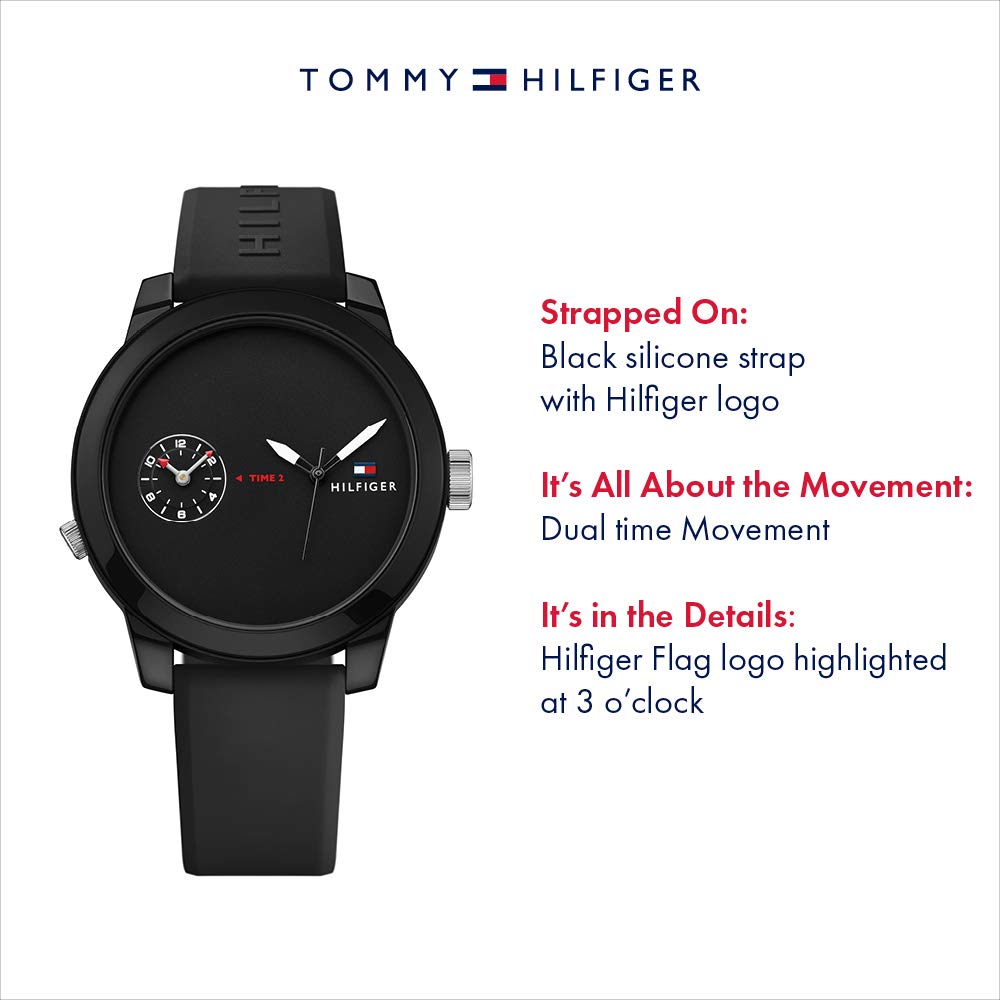 Tommy Hilfiger Denim Black Dial Black Rubber Strap Watch for Men - 1791326
