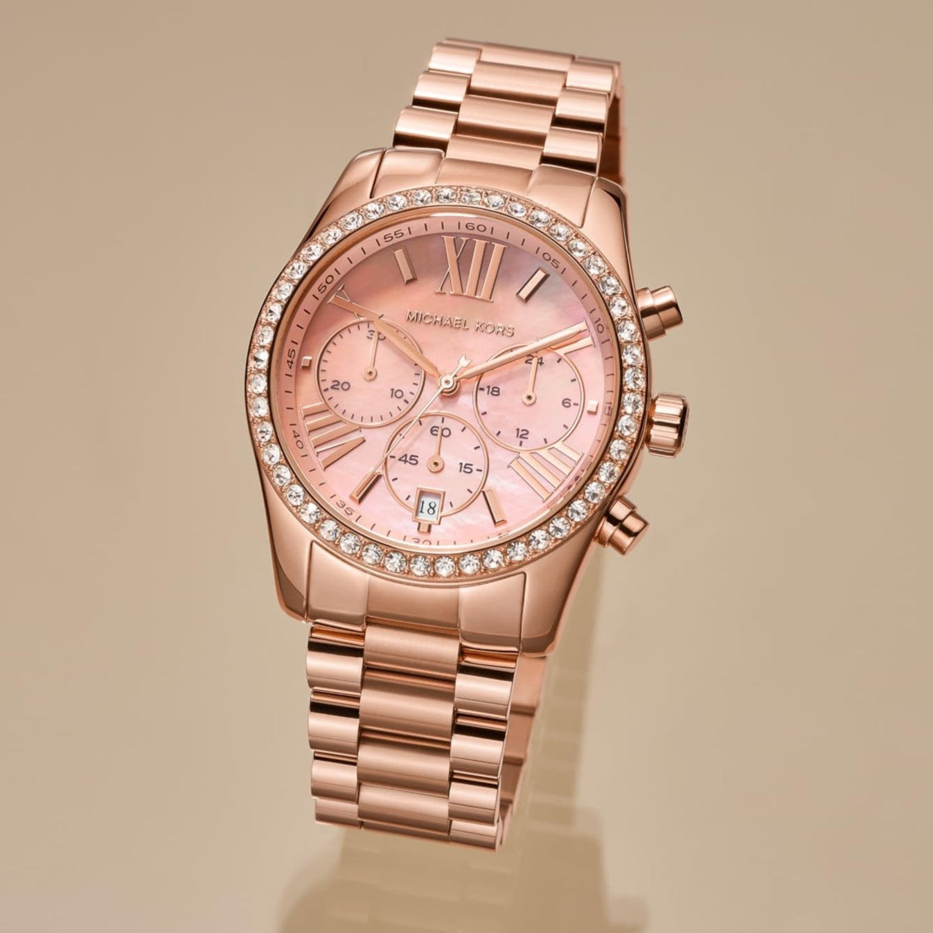 Michael Kors Lexington Chronograph Rose Gold Dial Rose Gold Steel Strap Watch for Women - MK7242