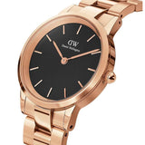 Daniel Wellington Iconic Link Black Dial Rose Gold Steel Strap Watch for Women - DW00100212