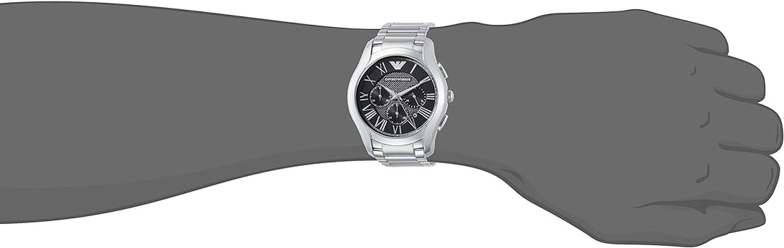 Emporio Armani Valente Chronograph Quartz Black Dial Silver Steel Strap Watch For Men - AR11083