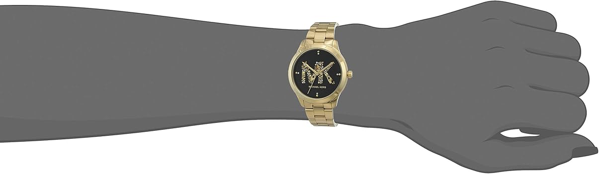 Michael Kors Runway Quartz Black Dial Gold Steel Strap Watch For Women - MK6682