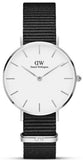 Daniel Wellington Classic Petite Cornwall White Dial Black NATO Strap Watch For Women - DW00100254