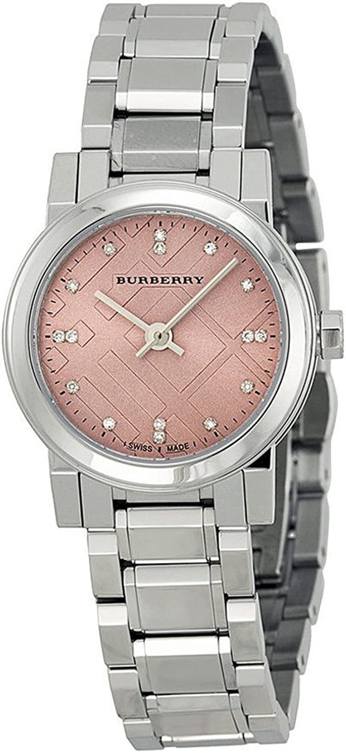 Burberry The City Diamonds Pink Dial Silver Steel Strap Watch for Women - BU9223