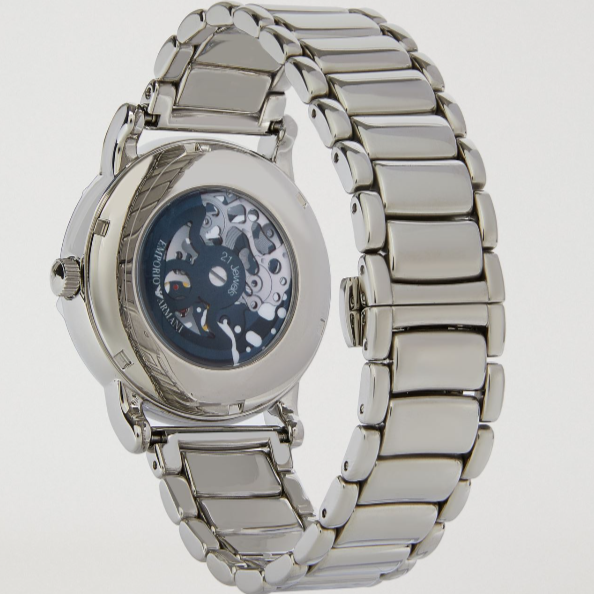 Emporio Armani Meccanico Automatic Silver Dial Silver Steel Strap Watch for Men - AR60006