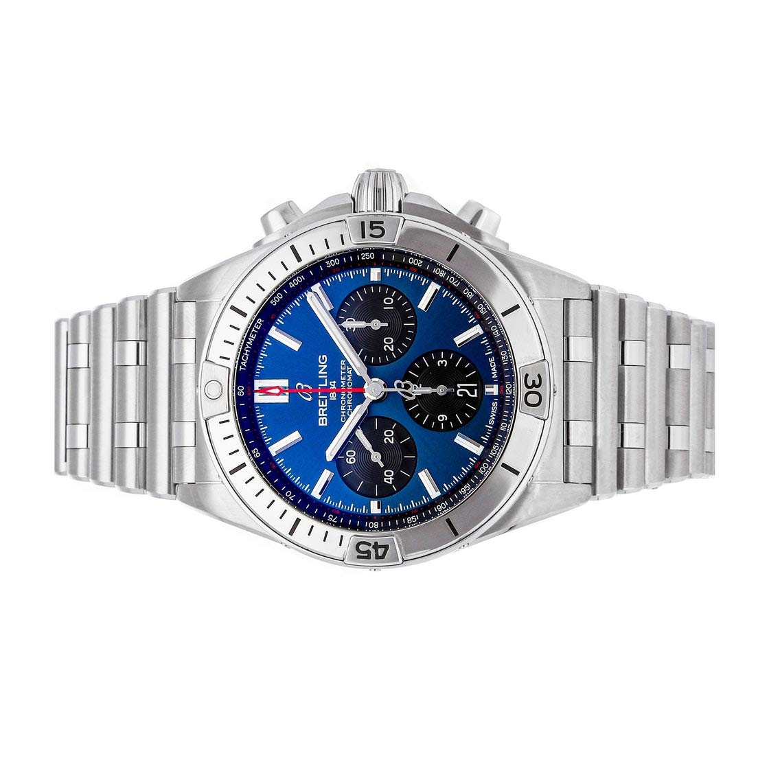 Breitling Chronomat B01 42mm Blue Dial Silver Steel Strap Watch for Men - AB0134101C1A1