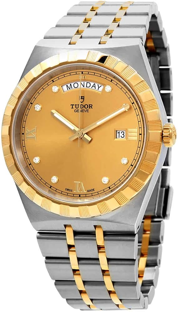 Tudor Royal Automatic Diamonds Gold Dial Two Tone Steel Strap Watch for Men - M28603-0006