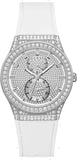 Guess Princess Crystals Silver Dial White Silicone Strap Watch For Women - GW0439L1