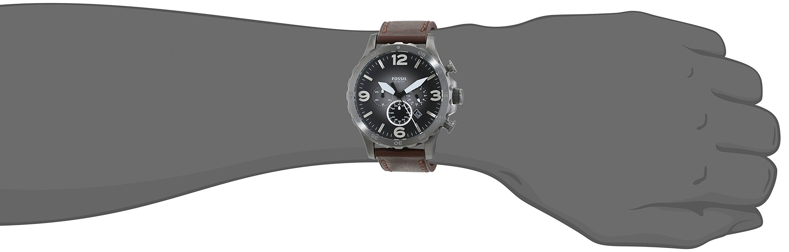 Fossil Nate Chronograph Grey Dial Brown Leather Strap Watch for Men - JR1424