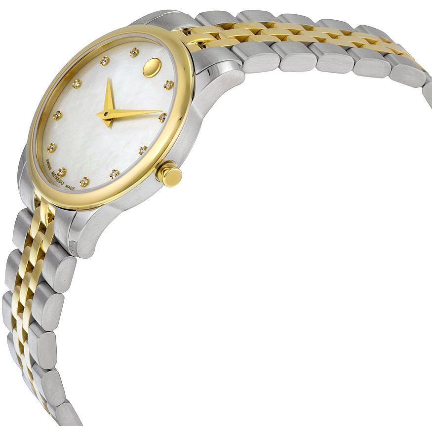 Movado Museum Classic Diamonds Mother of Pearl Dial Two Tone Steel Strap Watch For Women - 0606613