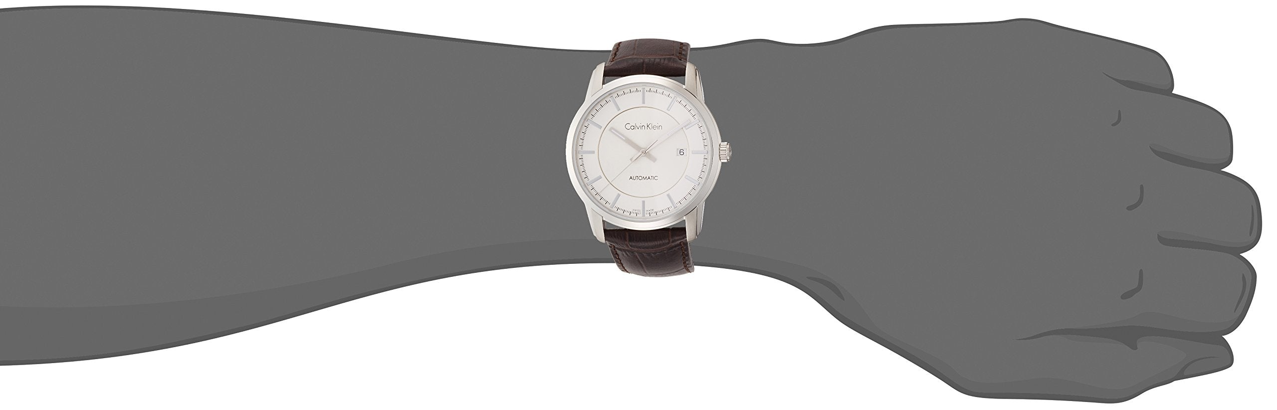 Calvin Klein Infinity Silver Dial Brown Leather Strap Watch for Men - K5S341G6