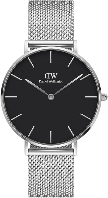 Daniel Wellington Petite Sterling Black Dial Silver Mesh Bracelet Watch For Women - DW00100218
