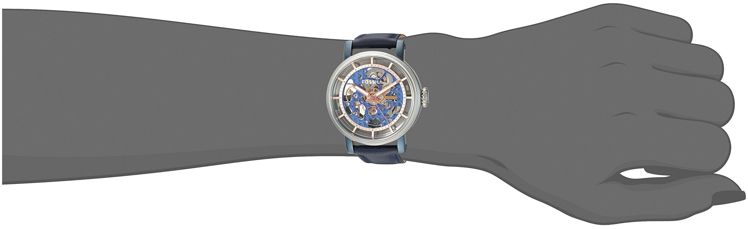 Fossil Boyfriend Skeleton Blue Dial Blue Leather Strap Watch for Women - ME3136